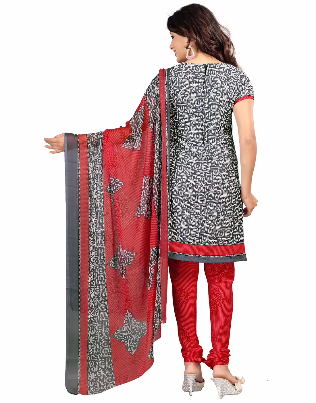 Lookslady Printed Grey Crepe Dress-Material