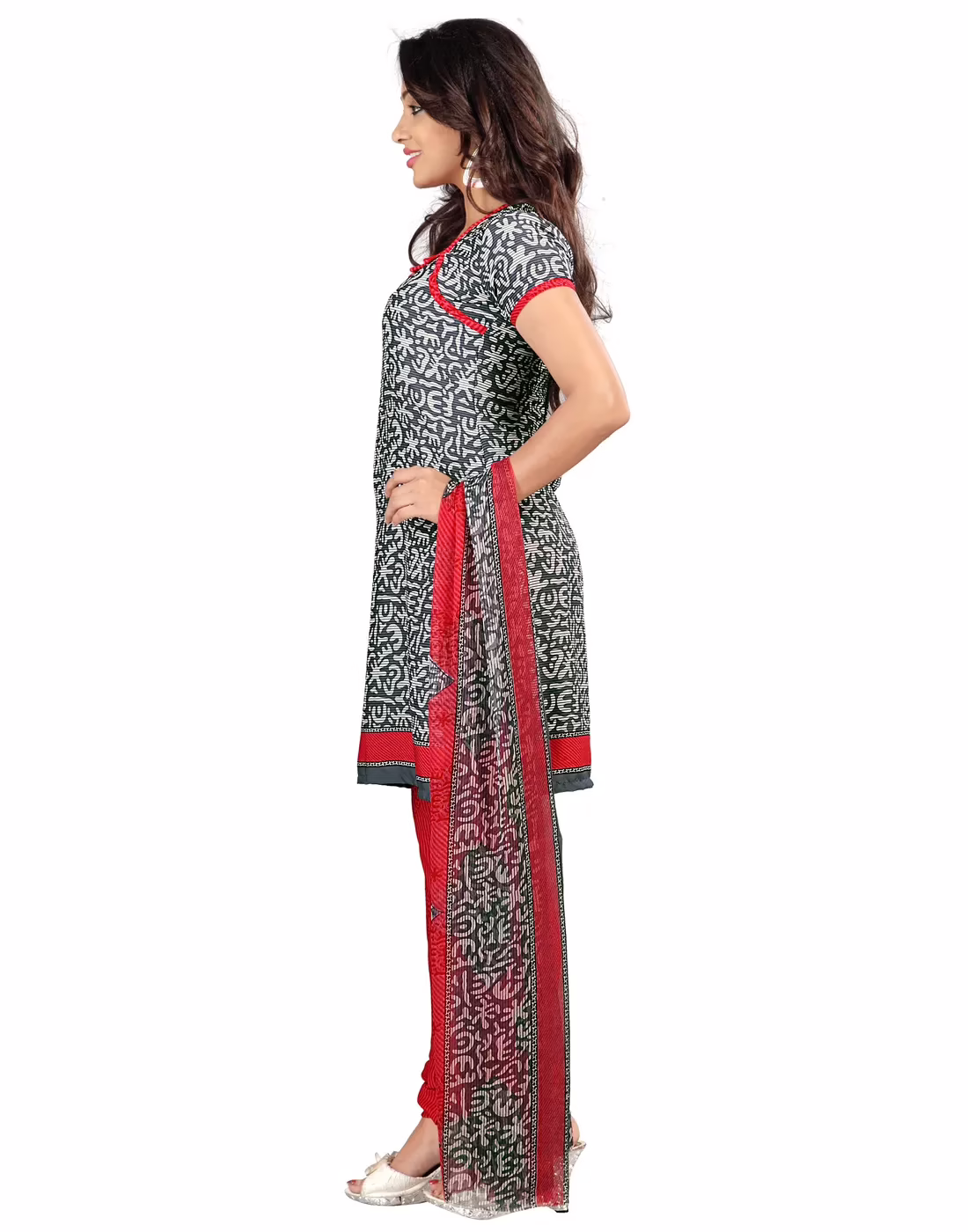 Lookslady Printed Grey Crepe Dress-Material