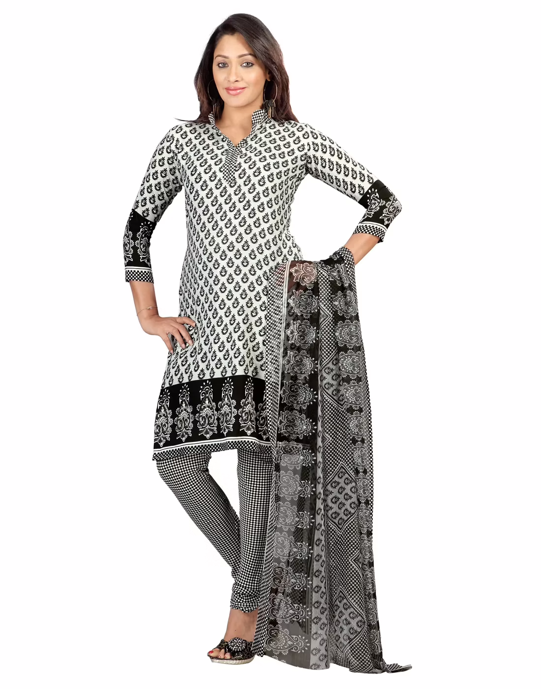 Lookslady Printed White Crepe Dress-Material