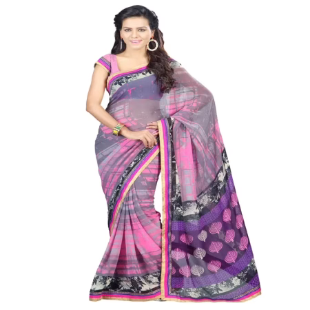 Lookslady Printed Pink Faux Georgette saree