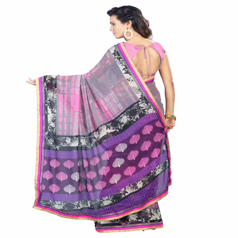 Lookslady Printed Pink Faux Georgette saree