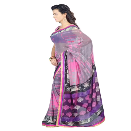 Lookslady Printed Pink Faux Georgette saree