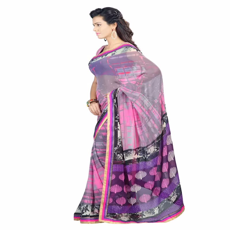 Lookslady Printed Pink Faux Georgette saree