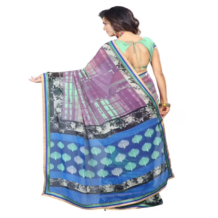 Lookslady Printed Purple Faux Georgette saree