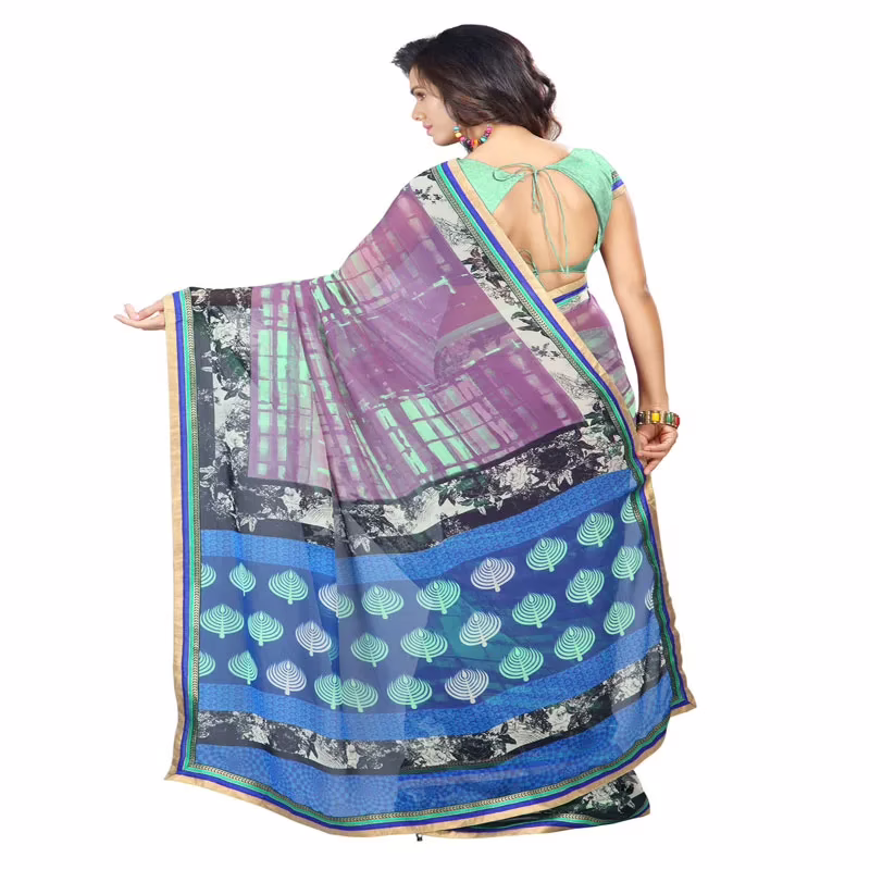 Lookslady Printed Purple Faux Georgette saree