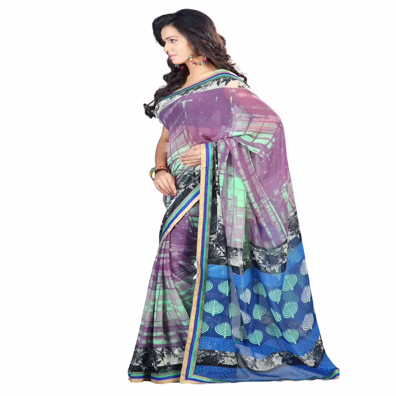 Lookslady Printed Purple Faux Georgette saree