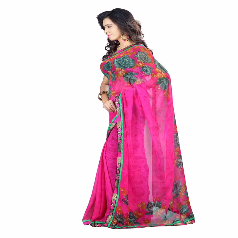 Lookslady Printed Pink Faux Georgette saree