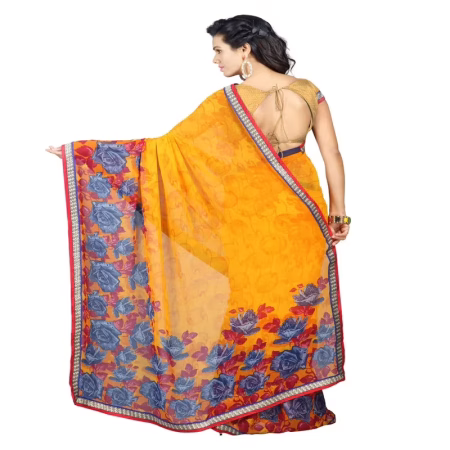Lookslady Printed Yellow Faux Georgette saree