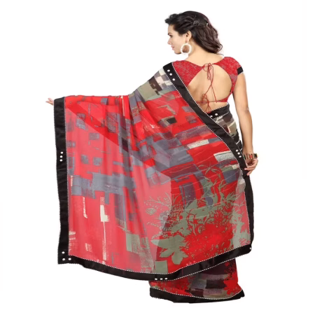 Lookslady Printed Black Faux Georgette saree