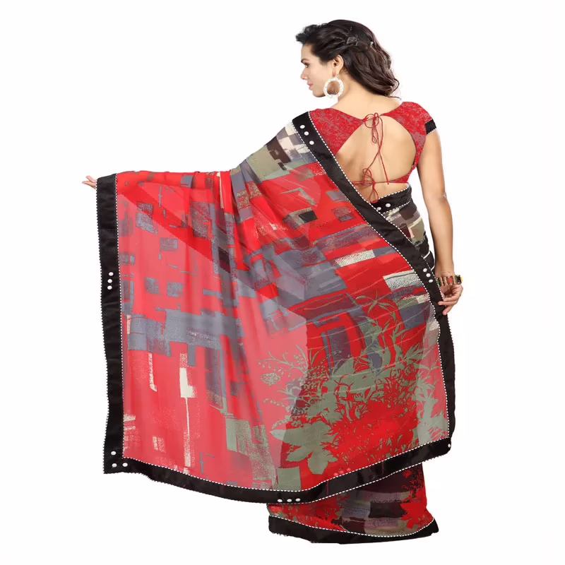 Lookslady Printed Black Faux Georgette saree