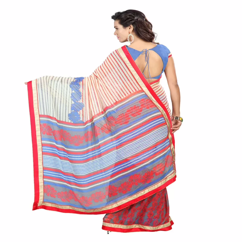 Lookslady Printed Beige Faux Georgette saree
