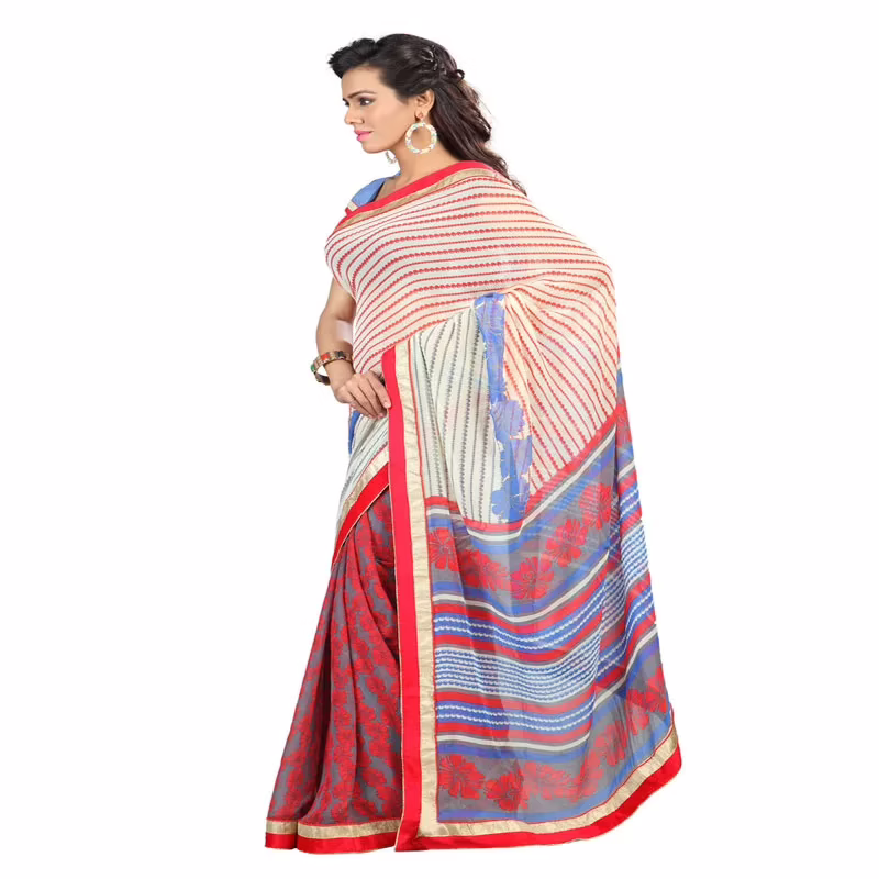 Lookslady Printed Beige Faux Georgette saree
