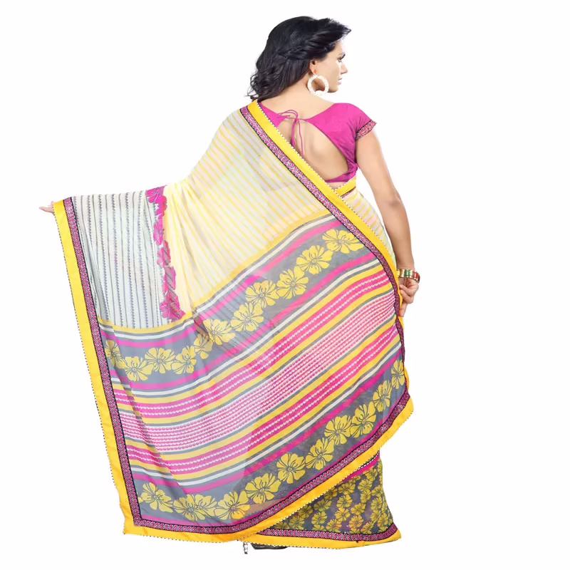 Lookslady Printed Yellow Faux Georgette saree