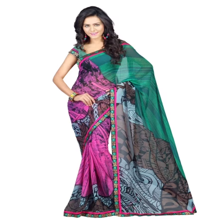 Lookslady Printed Pink Faux Georgette saree