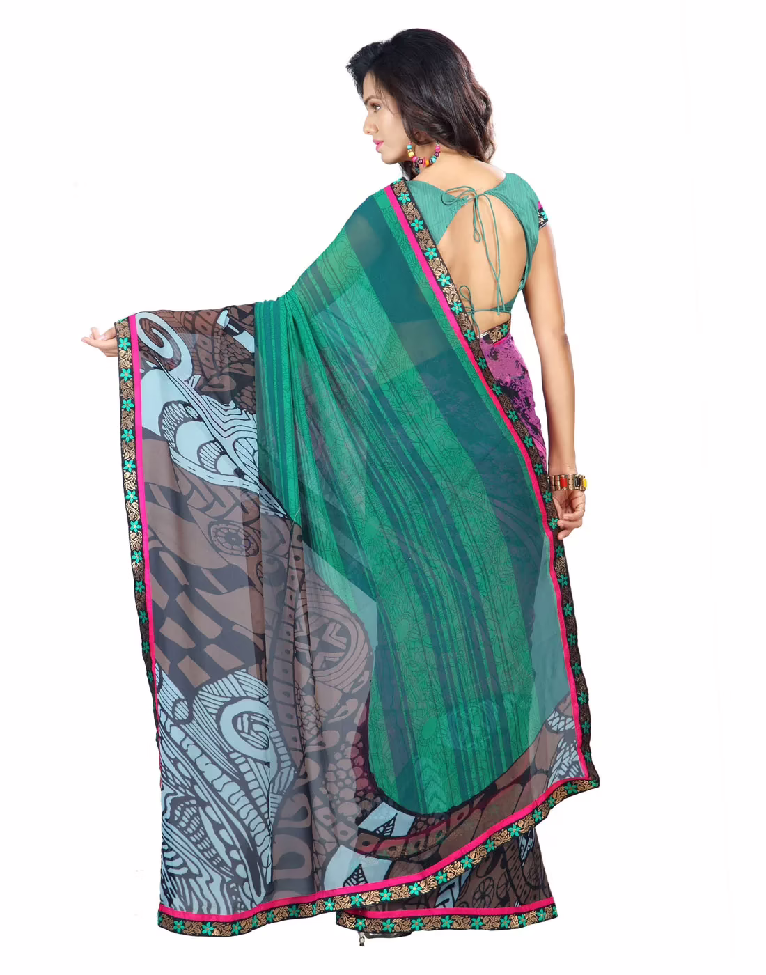 Lookslady Printed Pink Faux Georgette saree