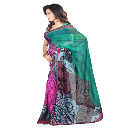 Lookslady Printed Pink Faux Georgette saree