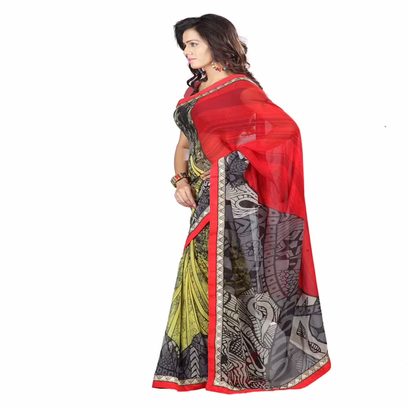 Lookslady Printed Yellow Faux Georgette saree