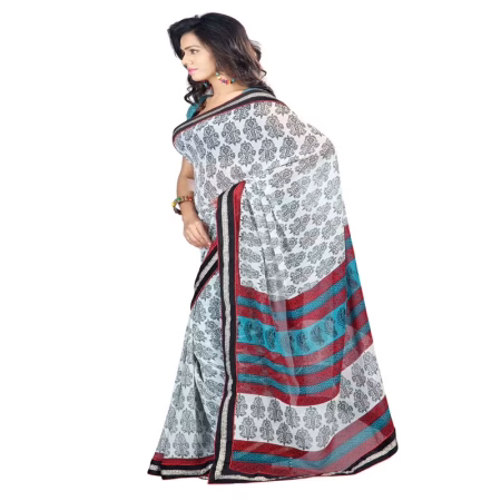 Lookslady Printed Beige Faux Georgette saree