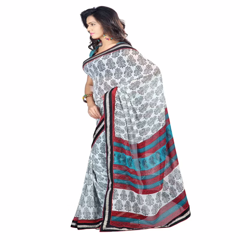 Lookslady Printed Beige Faux Georgette saree