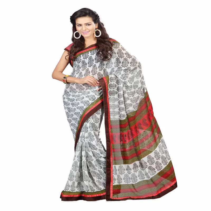 Lookslady Printed Beige Faux Georgette saree