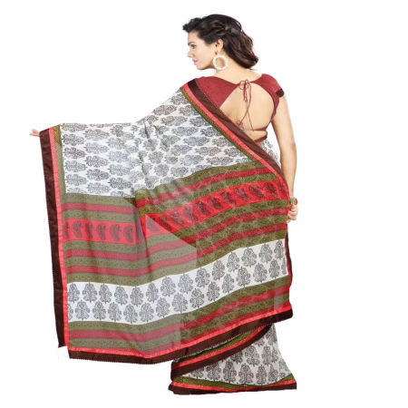 Lookslady Printed Beige Faux Georgette saree