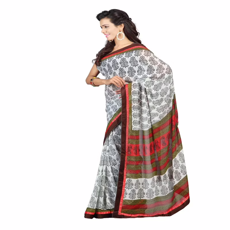 Lookslady Printed Beige Faux Georgette saree