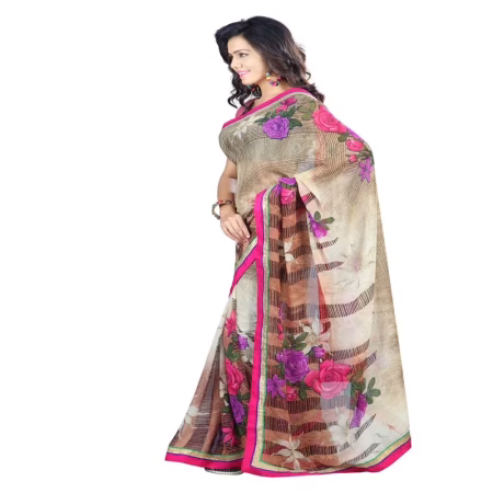 Lookslady Printed Beige Faux Georgette saree
