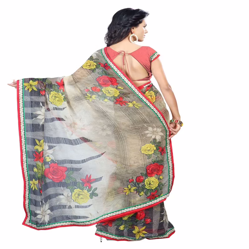 Lookslady Printed Beige Faux Georgette saree