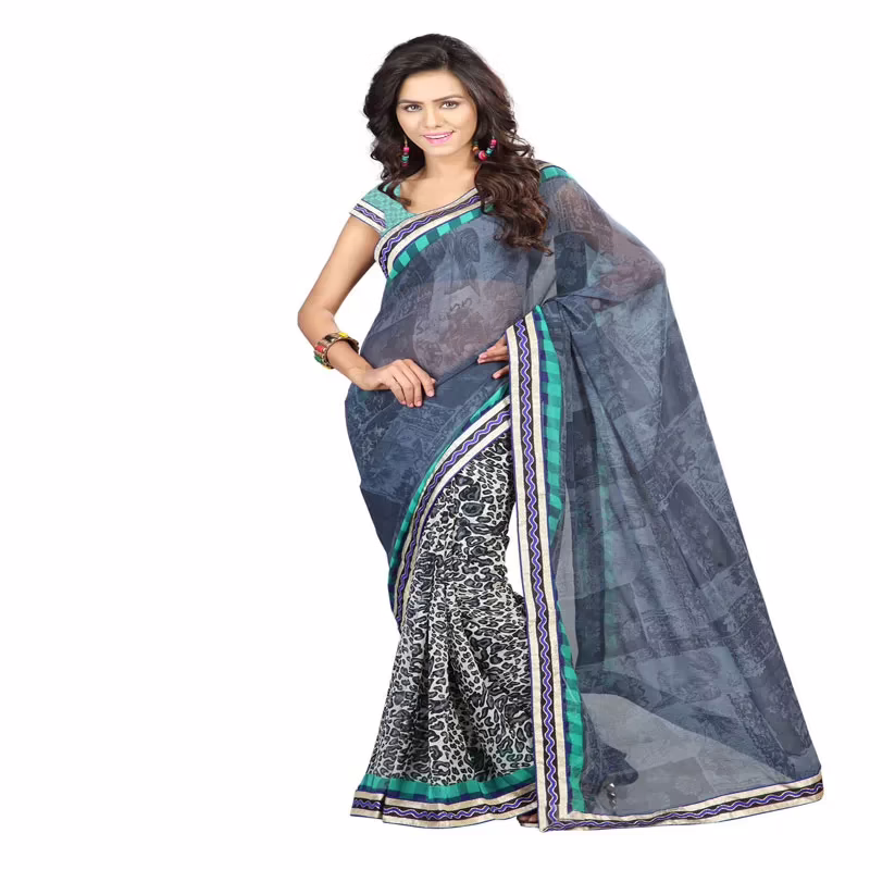 Lookslady Printed Grey Faux Georgette saree