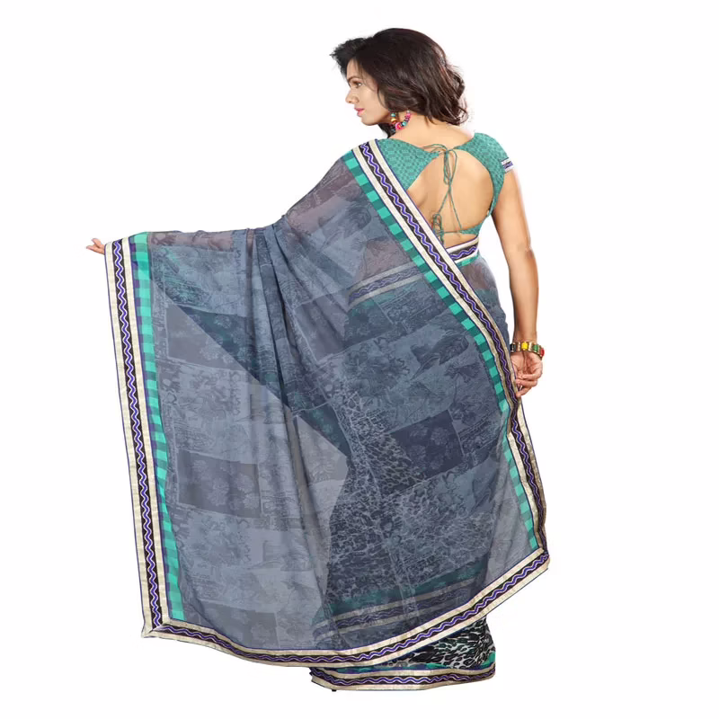 Lookslady Printed Grey Faux Georgette saree