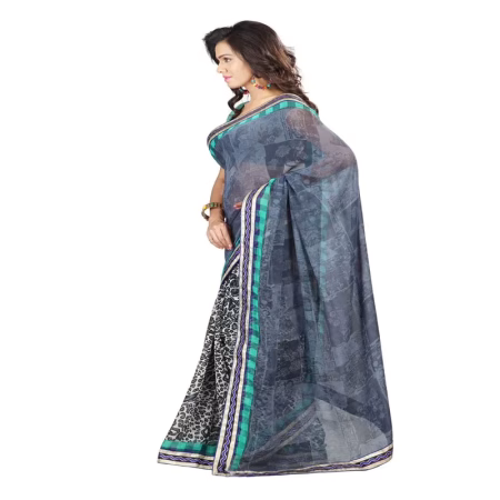 Lookslady Printed Grey Faux Georgette saree