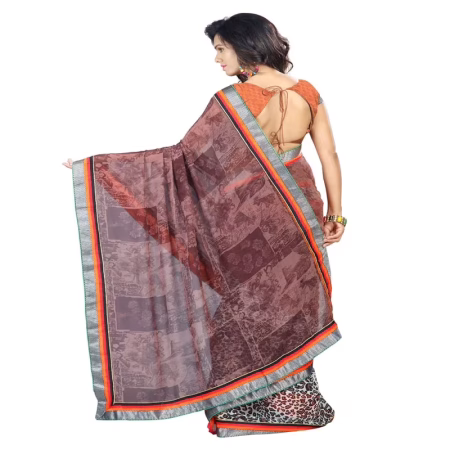 Lookslady Printed Brown Faux Georgette saree