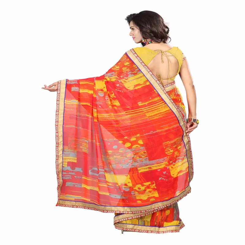 Lookslady Printed Red Faux Georgette saree
