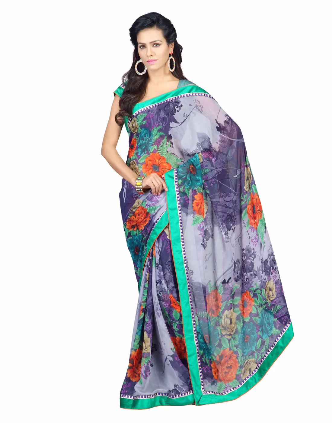 Lookslady Printed Grey Faux Georgette saree