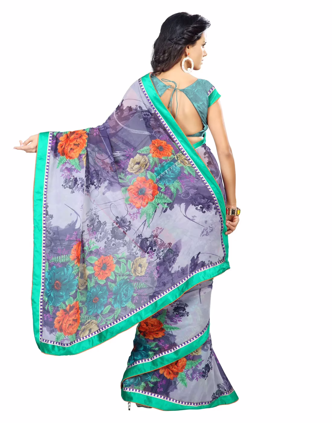 Lookslady Printed Grey Faux Georgette saree