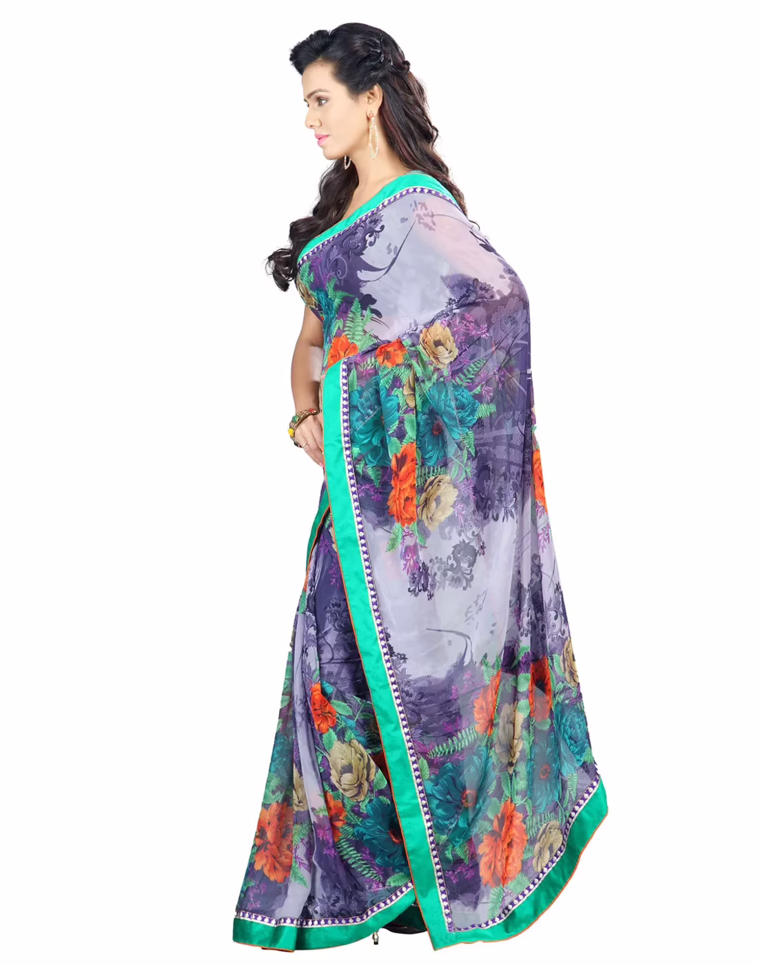 Lookslady Printed Grey Faux Georgette saree