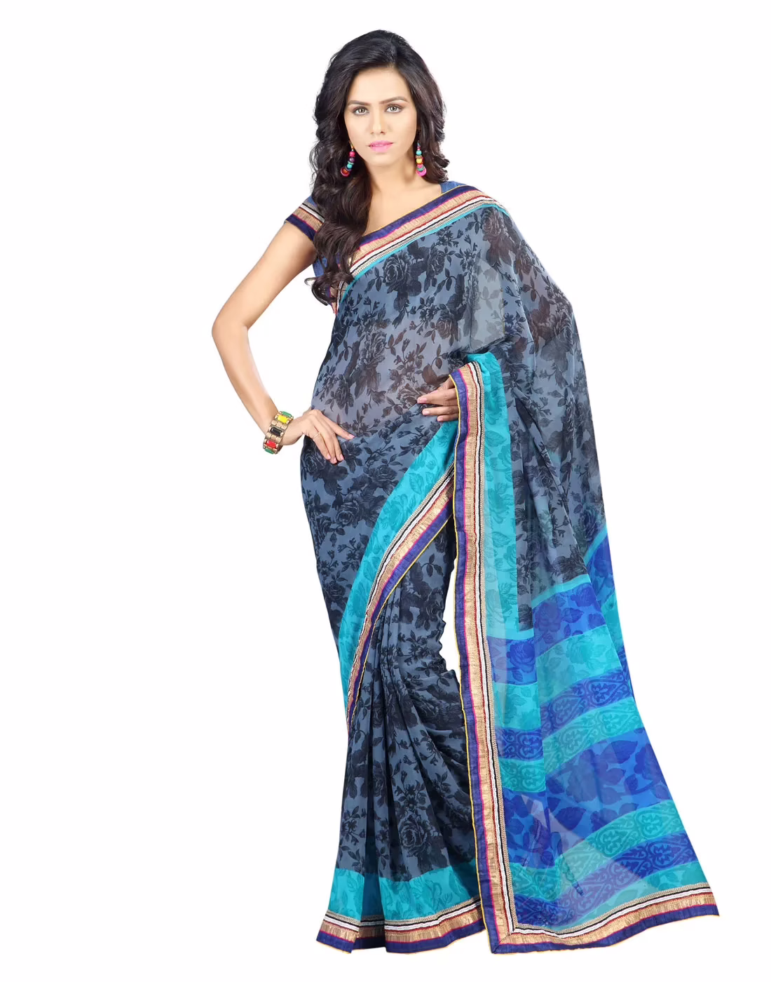 Lookslady Printed Grey Faux Georgette saree