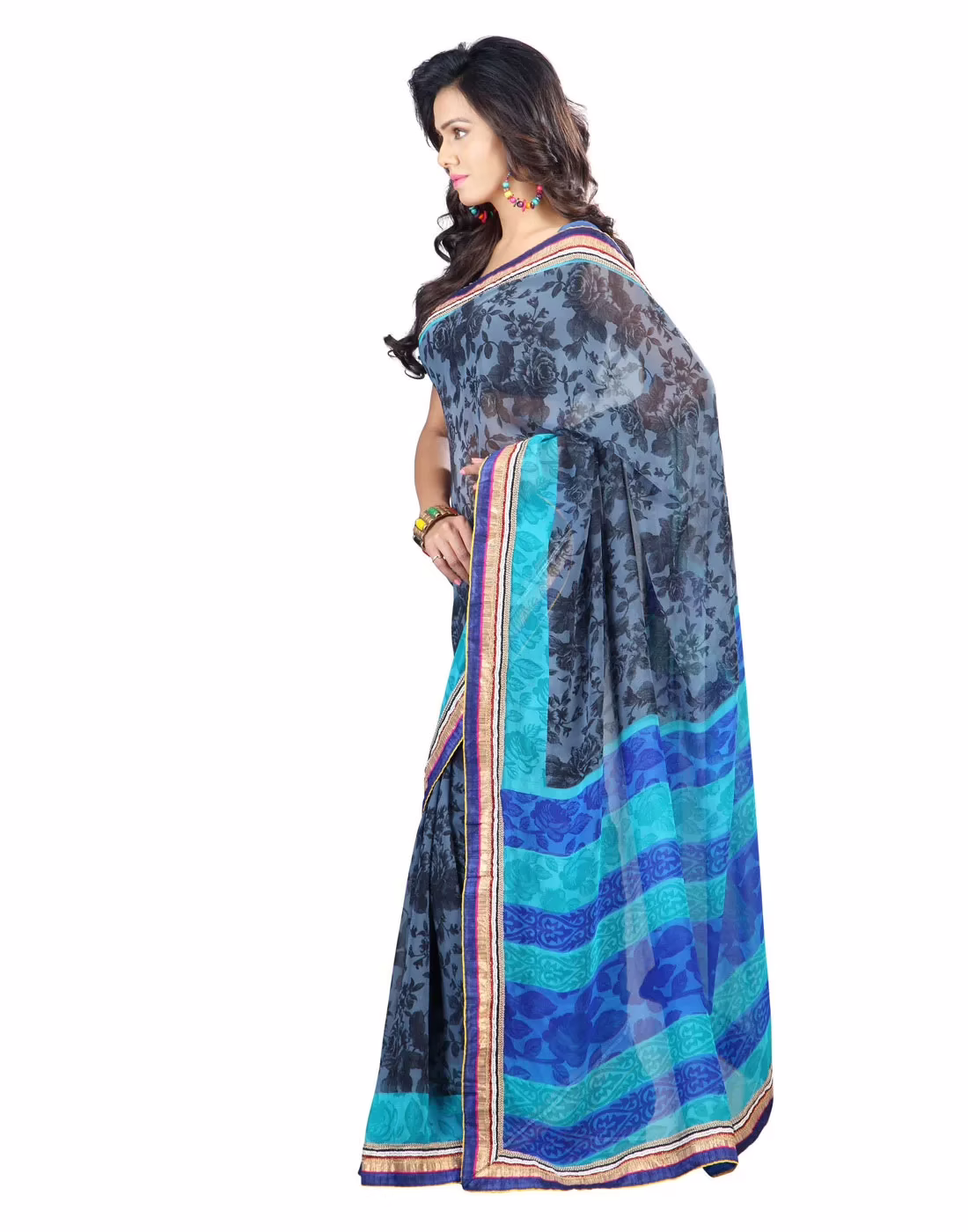 Lookslady Printed Grey Faux Georgette saree