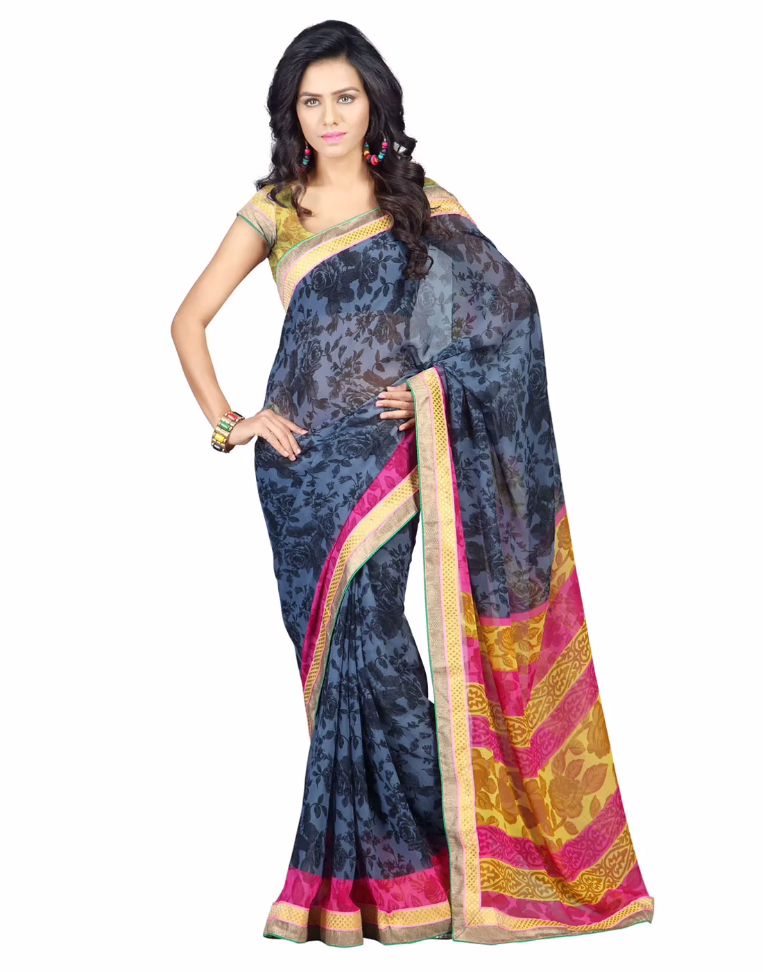 Lookslady Printed Grey Faux Georgette saree