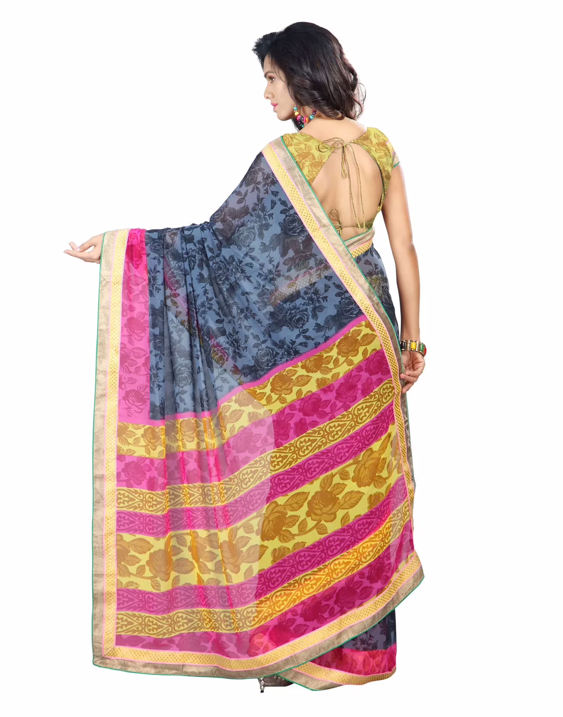 Lookslady Printed Grey Faux Georgette saree