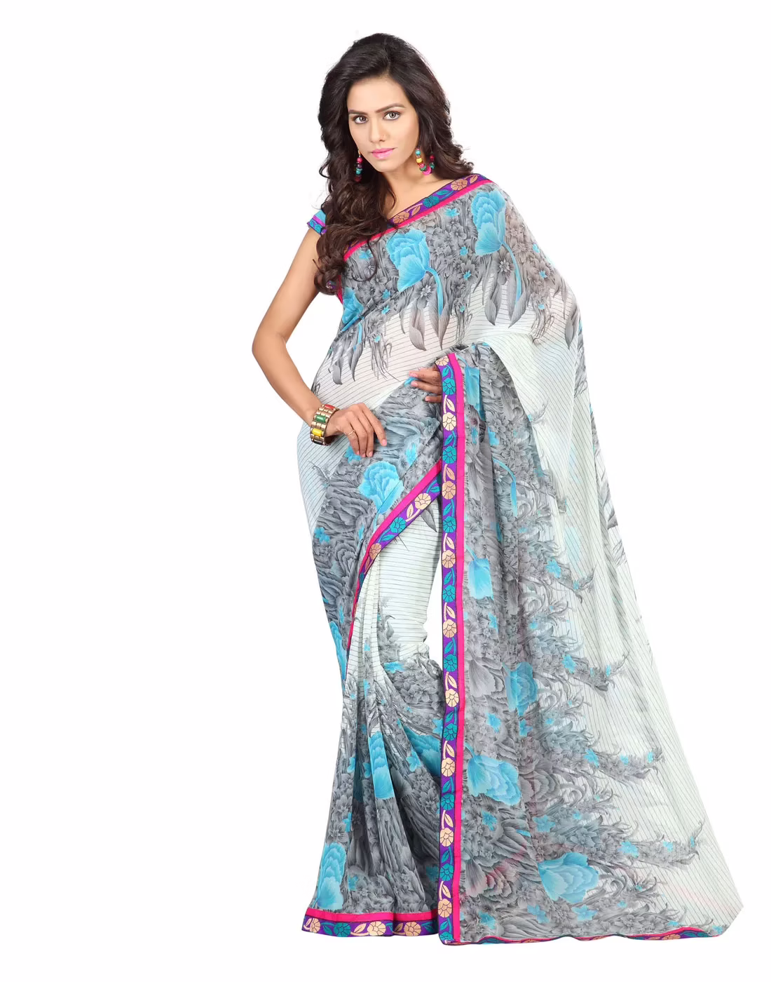 Lookslady Printed Beige Faux Georgette saree
