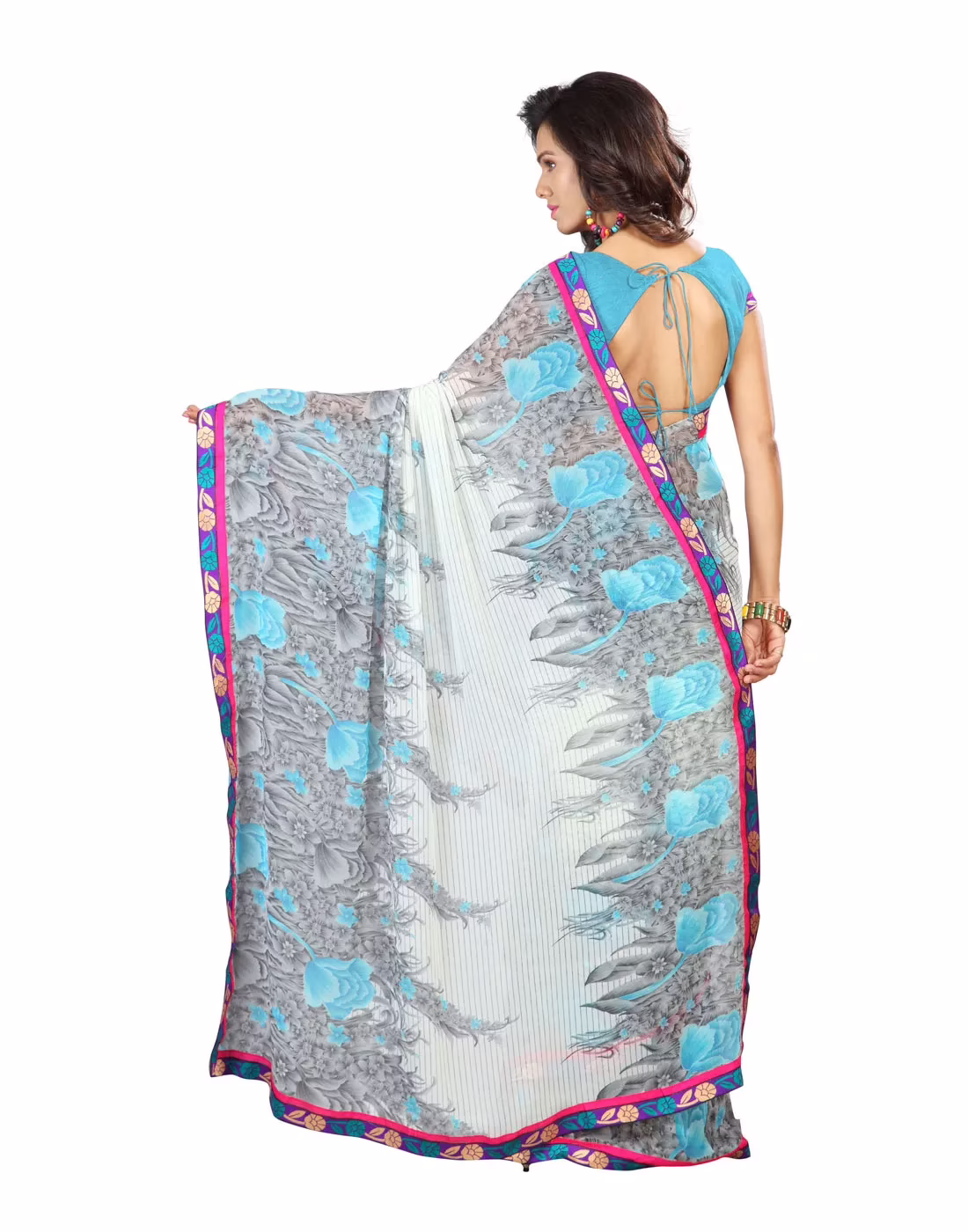 Lookslady Printed Beige Faux Georgette saree