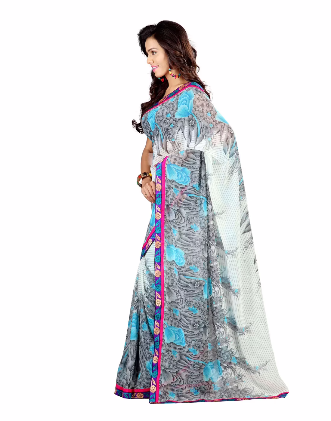 Lookslady Printed Beige Faux Georgette saree