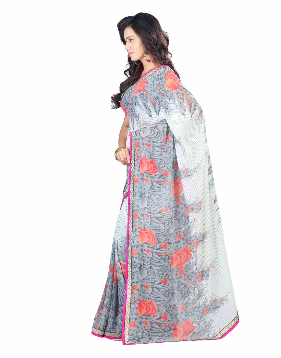 Lookslady Printed Beige Faux Georgette saree