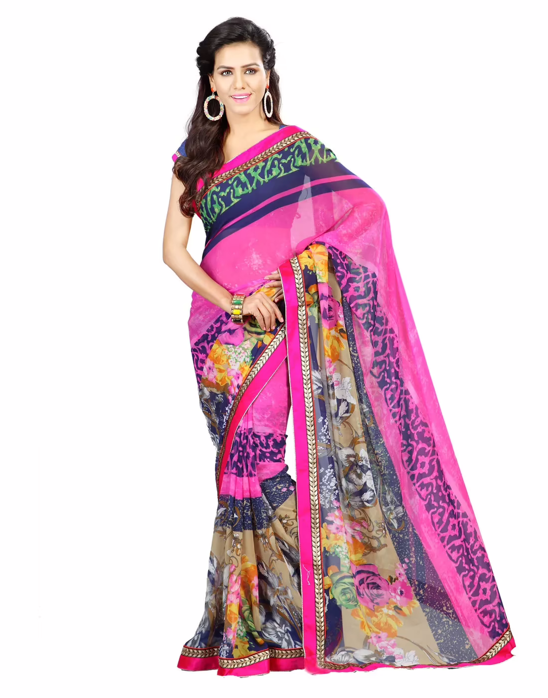 Lookslady Printed Pink Faux Georgette saree