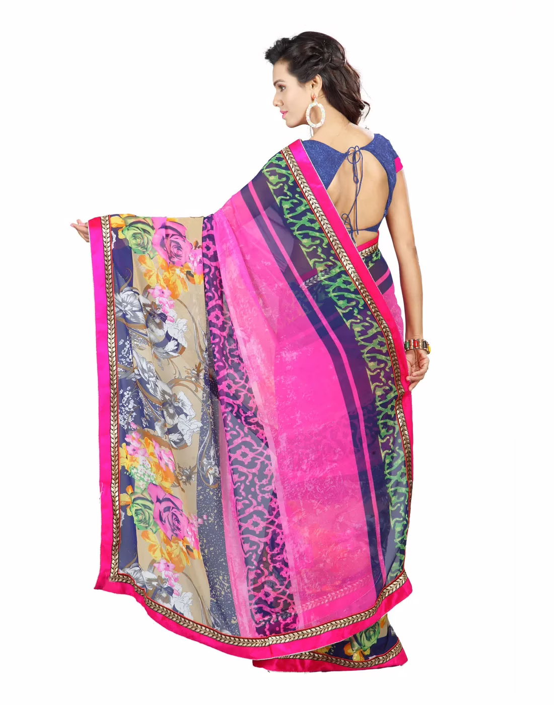 Lookslady Printed Pink Faux Georgette saree