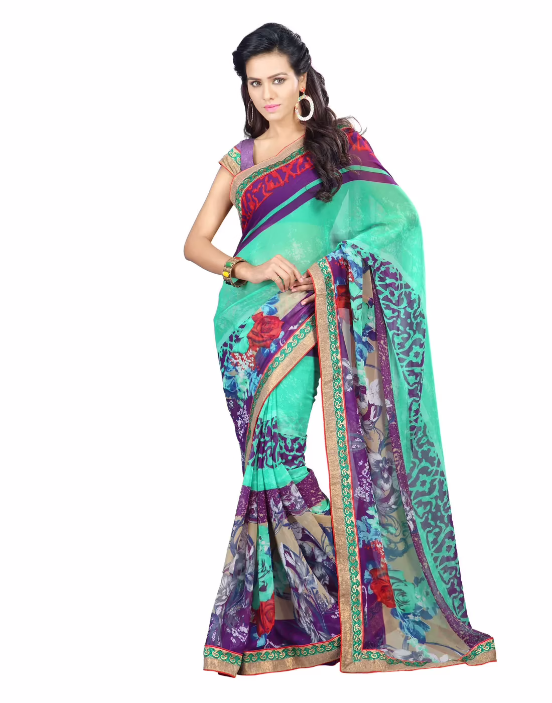 Lookslady Printed Light Green Faux Georgette saree