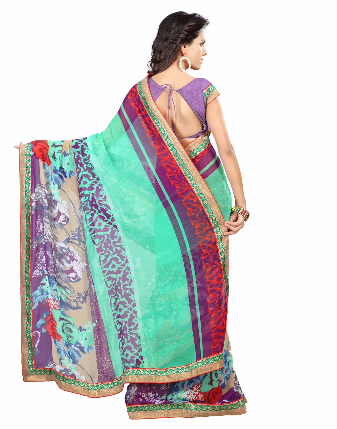 Lookslady Printed Light Green Faux Georgette saree
