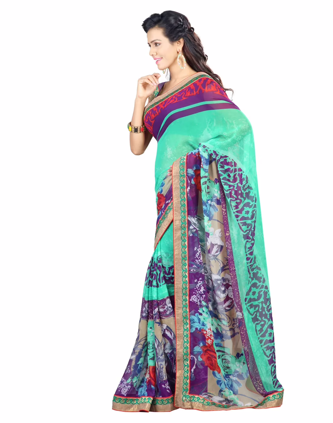 Lookslady Printed Light Green Faux Georgette saree