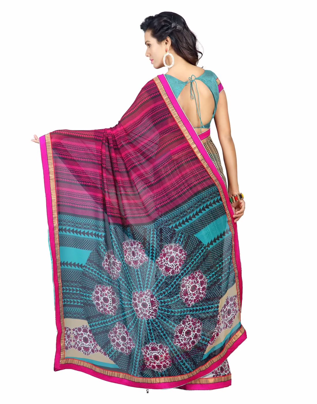 Lookslady Printed Beige Faux Georgette saree